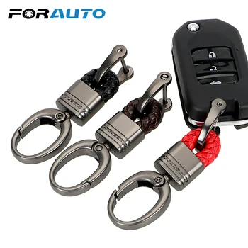

FORAUTO Car Keychain Key Holder Hand Woven Horseshoe Keyring PU Leather Key Ring Key Chain Car-styling Auto Accessories