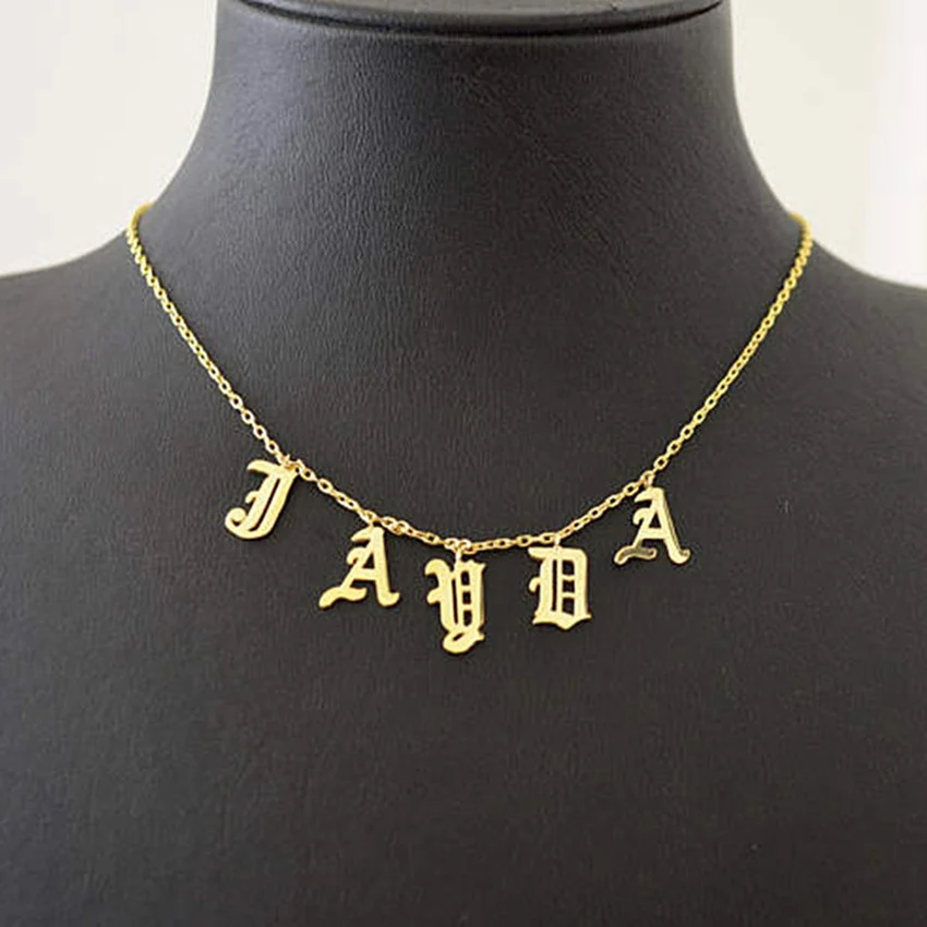 

Gothic Personalized Old English Initial Letter Necklaces Pendants For Women Men Custom Jewelry Stainless Steel Chain Choker Gift