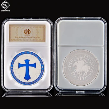 

Blue Templar Crusader Knights Token Silver Metal Challenge Coin Collectibles W/ PCCB Holder