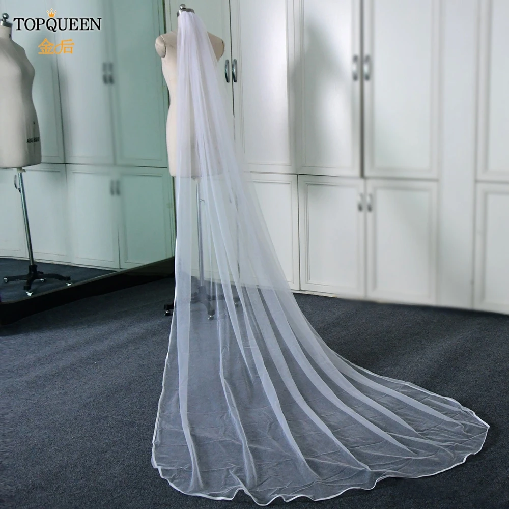 TOPQUEEN V21 Wedding Veil Bride to Be Pencil Edge  Wedding Veils 3 M White Ivory Wedding Veil Photo Accessory Cathedral Veil