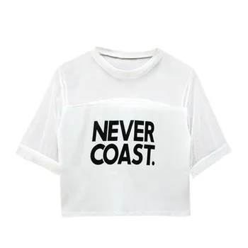 

Stylish Women Shirt See-through Crew Neck Short Sleeve Loose Tops