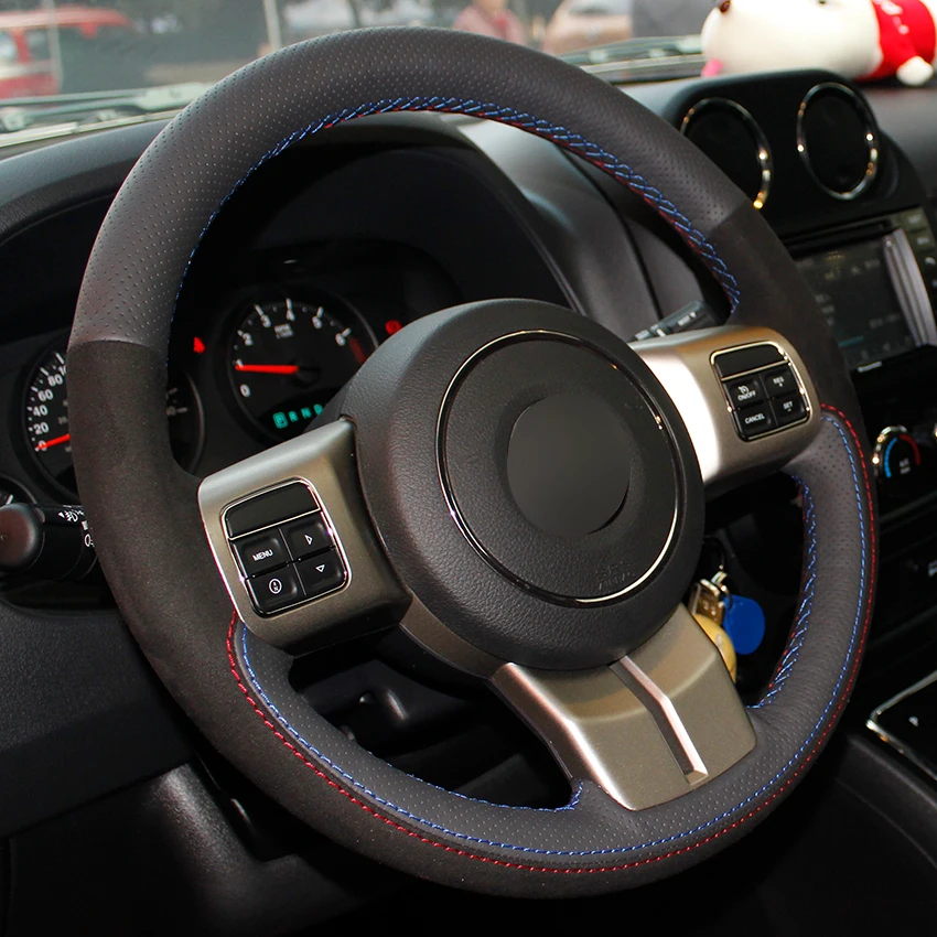 Темно-серые кожаные черные замшевые чехлы на руль для Jeep Grand Cherokee 2011-2013 Compass Wrangler Patriot 2011