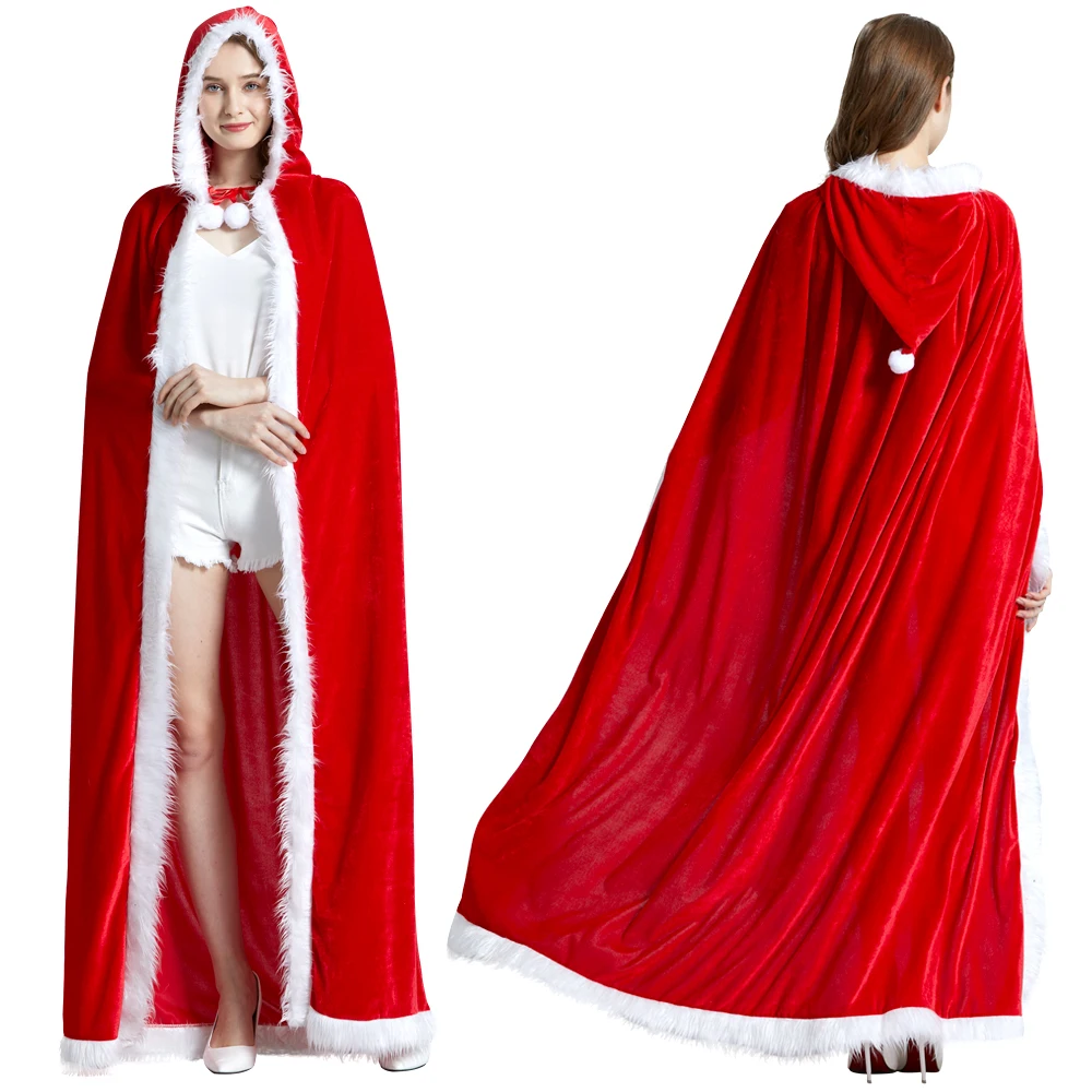 Womens Cloak Christmas Santa Claus Children Xmas New Year Costume Red