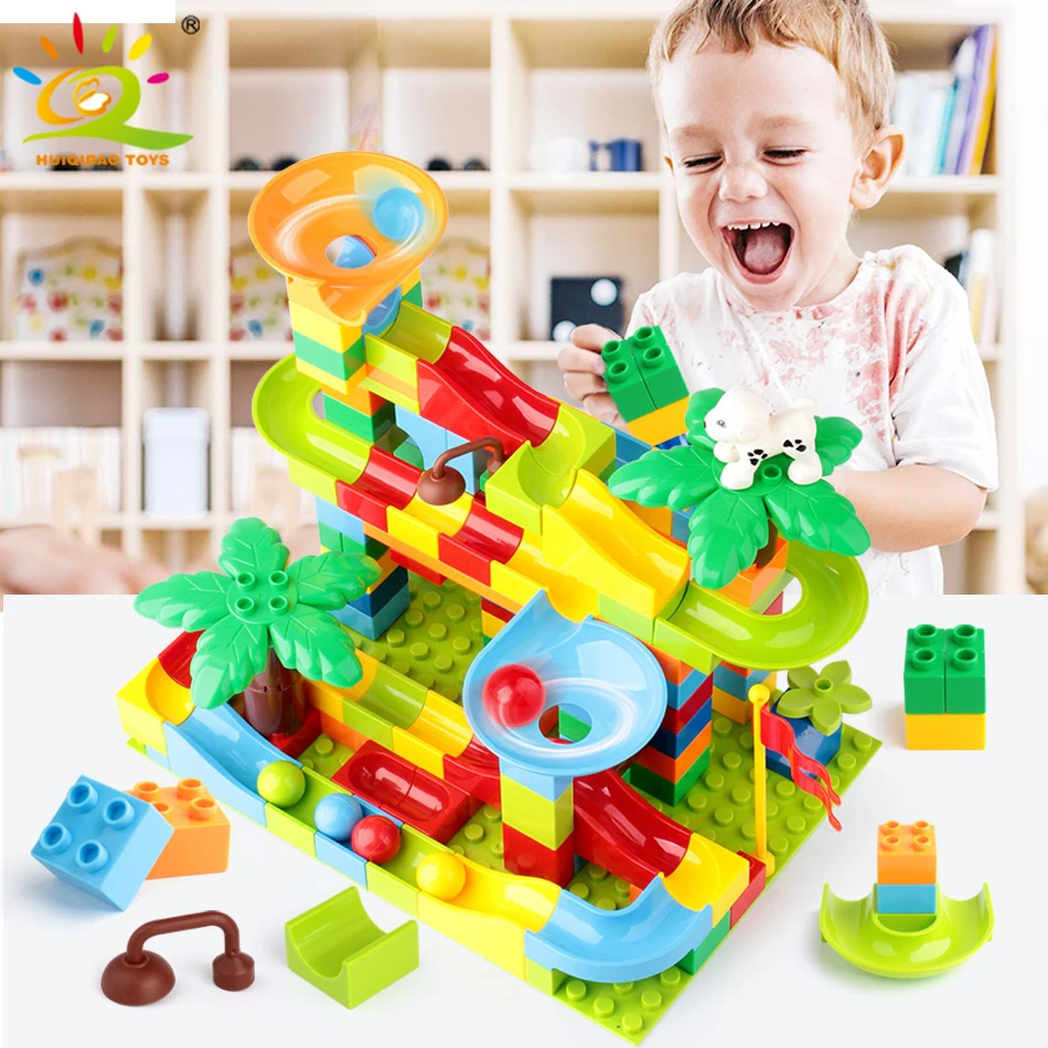 

Robotime 140 PCS Diy Marble Race Run Duploed Block Compatible Building Blocks Funnel Slide Blocks Assemble Toys For Children