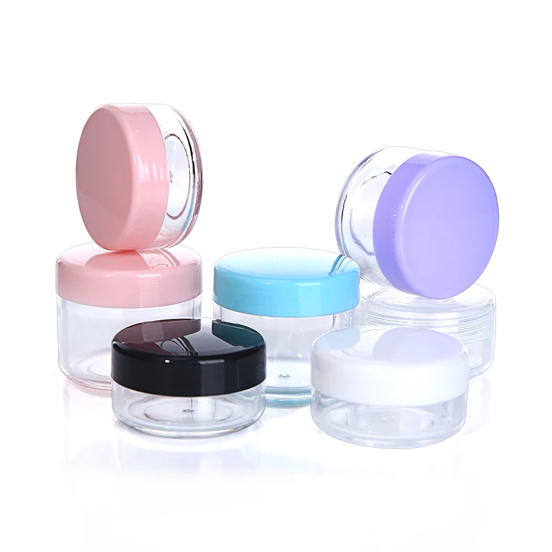 10G/15G/20G Cream Jars,Colorful Caps,Clear Plastic Cosmetic Container,Small Empty Nail Art Cans,Sample Makeup Sub-bottling 100pcs lot 5g cream jar clear plastic makeup sub bottling small empty cosmetic container nail art canister 5 pionted star shape