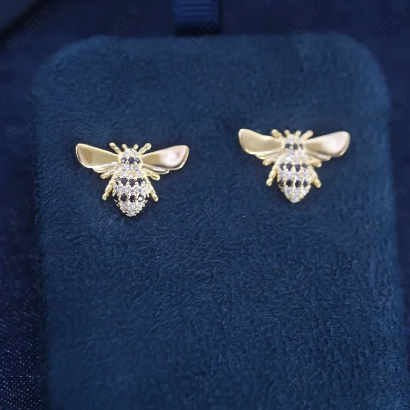 

Baoyocn Fashion Real 925 Sterling Silver 3 Gold Colors Bee Stud Earrings Micro Zircon Women Party Fine Brand Jewelry