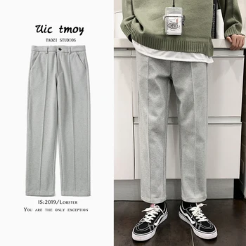 

2019 Autumn And Winter New Couple Thick Woolen Slim Trousers Solid Color Wild Fashion Casual Pants Gray / Black M-2XL