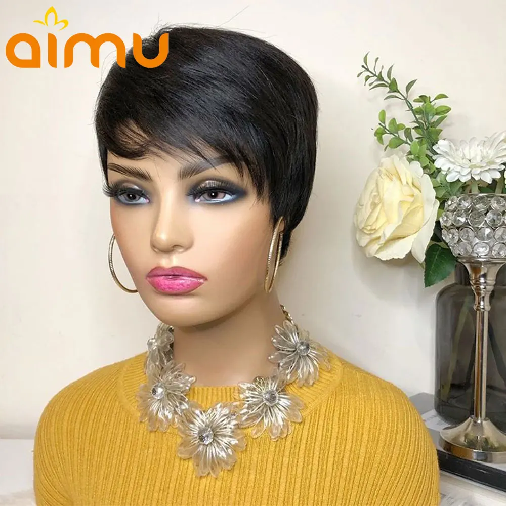 Короткий парик Pixie Cut с челкой 13x4 кружевные передние человеческие волосы парики