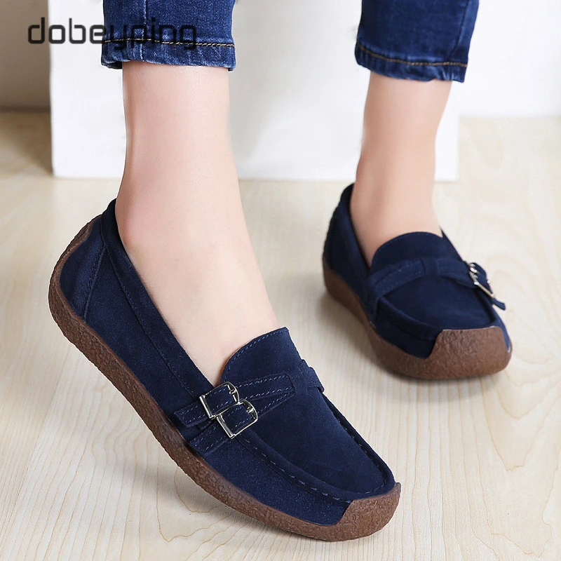 

dobeyping New Spring Autumn Woman Shoes Genuine Leather Women Flats Casual Women's Loafers Buckle Female Shoe Low Heel Footwear