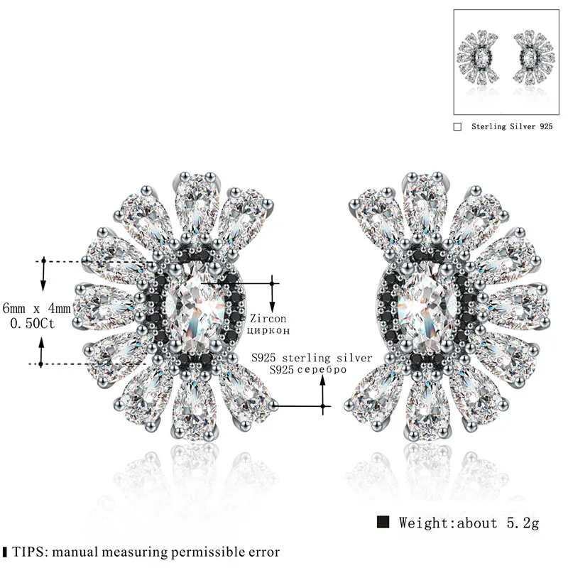 SODROV Boucle D'Oreille Femme, милые 925 пробы, серебро, черная шпинель, трендовые серьги для помолвки для женщин, хорошее ювелирное изделие I059