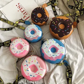 

Donut Shape Shoulder Bag Children Girls Cute PU Leather Crossbody Messenger Bag Harajuku Round Purse Long Strap Shoulder Bag
