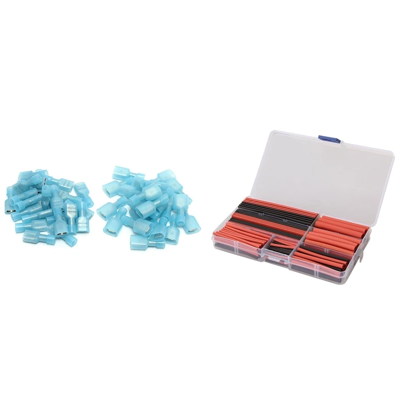 150Pcs 2:1 Black Red Polyolefin Heat Shrink Tubing Tube & 50Pcs Female Male Fully Insulated Wire Terminals Connector | Обустройство