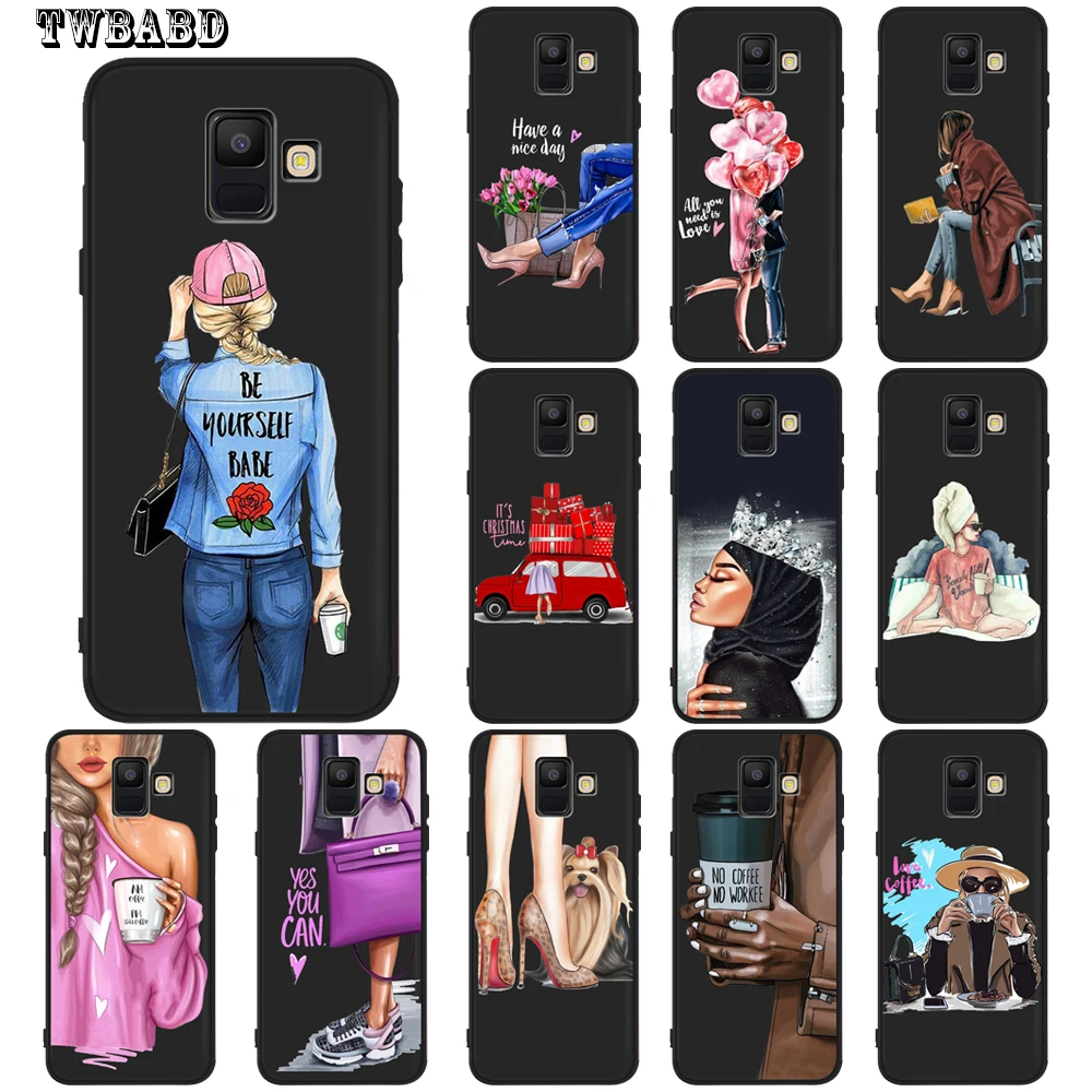 Coque для samsung Galaxy A6 2018 модная одежда девочек Кофе цветок чехол A8 A7 A5 плюс A3 2017 |