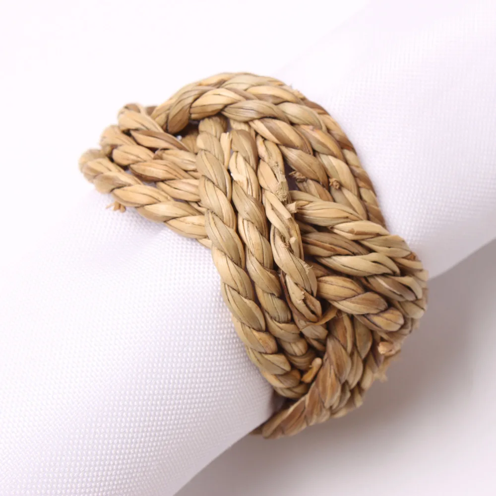 Natural Material Straw Corn Husk Wooden Napkin Ring Hyacinth Grass Buckle For Cloth Napkins Towel Ring Restaurant Accessories