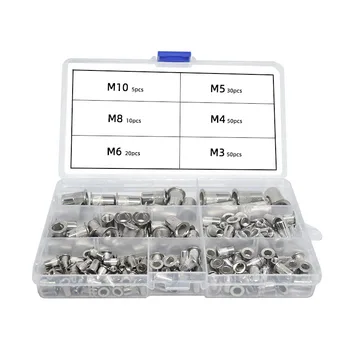 

165PCS 304 Stainless Steel Rivet Nuts Set 6 Sizes M3/M4/M5/M6/M8/M10 Flat Head Nut Insert Rivnut Nutsert Threaded Rivet Nuts