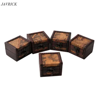 

Vintage Wooden Map Storage Box Case Jewellery Cufflinks Chest Small Gift New