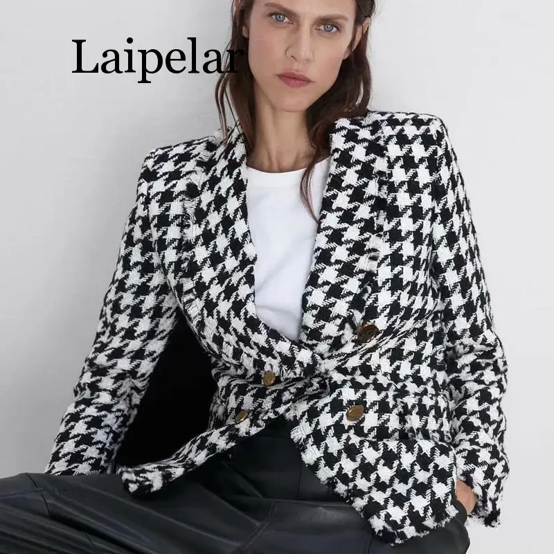 Laipelar, новинка, двубортные блейзеры, для женщин, модные, Хаундстут, повседневные куртки, для женщин, элегантные, с длинным рукавом, костюмы для женщин