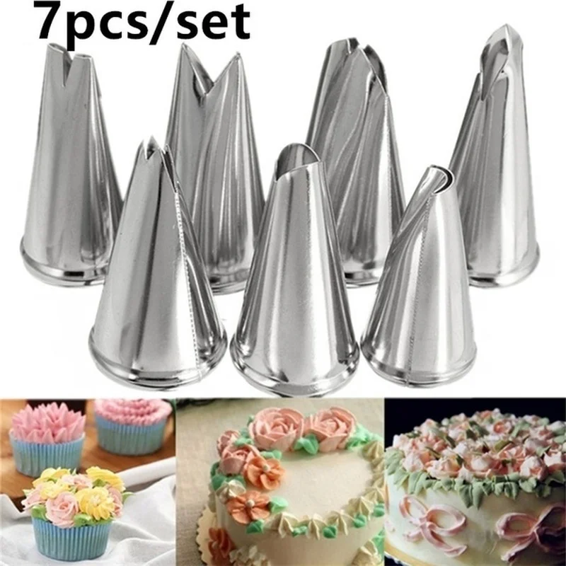 

7pcs Russian Tulip Flower Icing Piping Nozzles Cake Decorating Tips Stainless Steel Baking Tools Kitchen Supplies