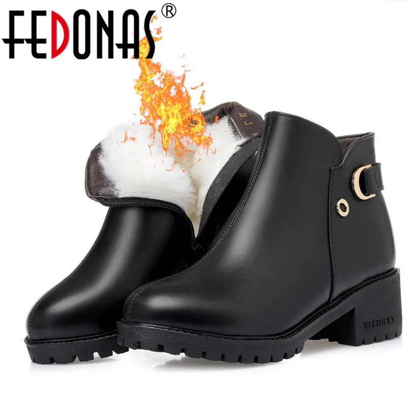 

FEDONAS 2020 New Women High Heels Ankle Boots Genuine Leather Warm Wool Fur Snow Boots Female Winter Short Shoes Woman Boots