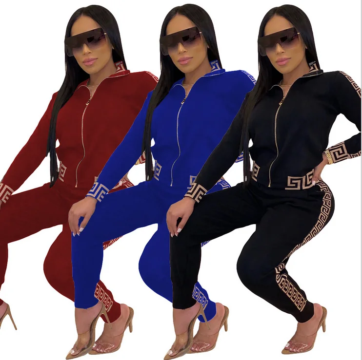 

2020 FastTrack EBay Hot Selling European and American Fashion Casual Print Splicing Two - piece Suit
