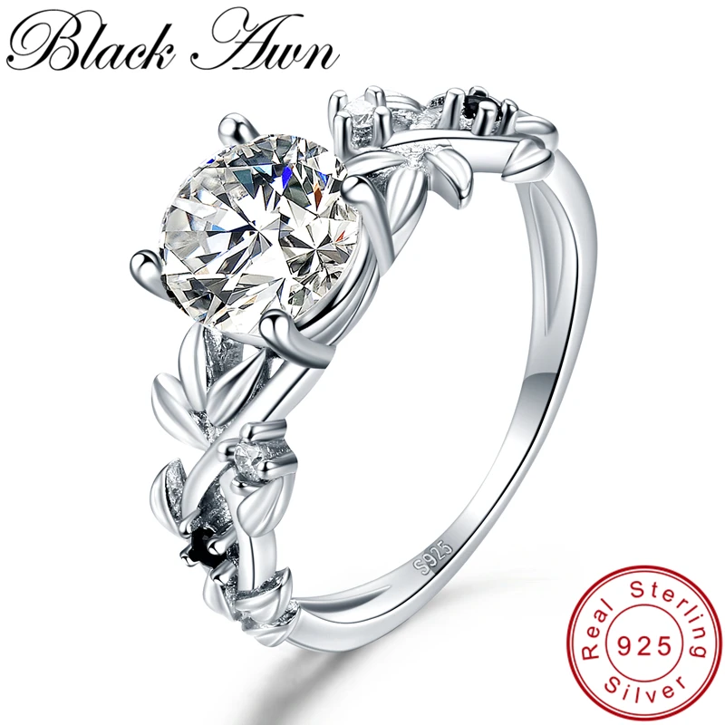 [Черный AWN] 925 пробы Серебряное кольцо Классические обручальные кольца для женщин женские ювелирные изделия из стерлингового серебра с цветком G089