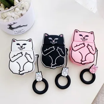 

Funny Cartoon Cat Earphone Silicone Case for AirPods 1/2 Case Cute Airpods Case Charging Box Anti-knock Cover with Finger Ring