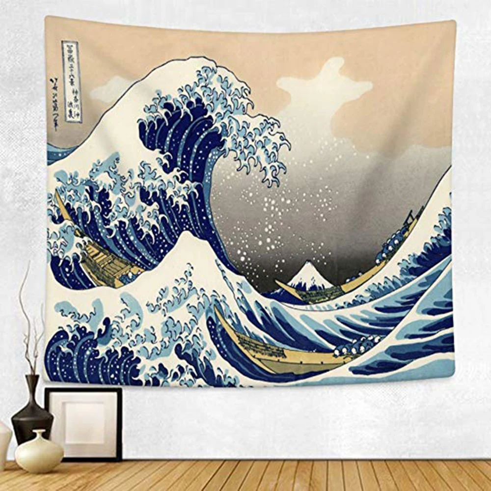 2019 Fashion Japan Kanagawa Waves Printed Hanging Tapestry Whale Arowana Wall Hanging Tapestries Boho Bedspread Yoga Mat Blanket