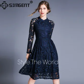 

Simgent Hollow Out Dress Fashion Womens Long Sleeve Casual Elegant Lace Ruched Elegant Dress Vestidos Dantelli Elbiseler SG99204