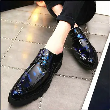 

New Design Luxury Patent Leather Lace Up Male Dress Shoes Party Wedding Formal Footwear Men Brogue Shoes dgb789