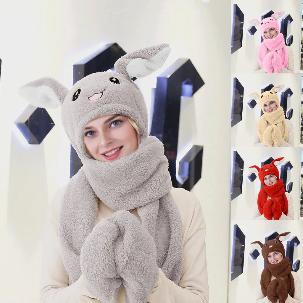 Gorros mujer invierno czapka zimowa Милая шапка 3 в 1, перчатка, шарф, можно перемещать, подушка безопасности, магнитная шапка, плюшевая, для танцев, с заячьими ушками, женская шапка