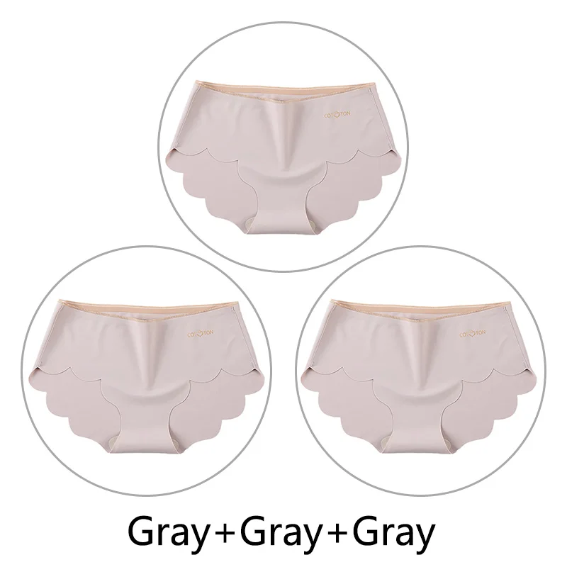 Gray Gray Gray 3 шт., женские бесшовные трусы, мягкие дышащие ультра тонкие трусики, сексуальное нижнее белье со средней талией и оборками, однотонное вискозное нижнее белье - Цвет: Gray Gray Gray