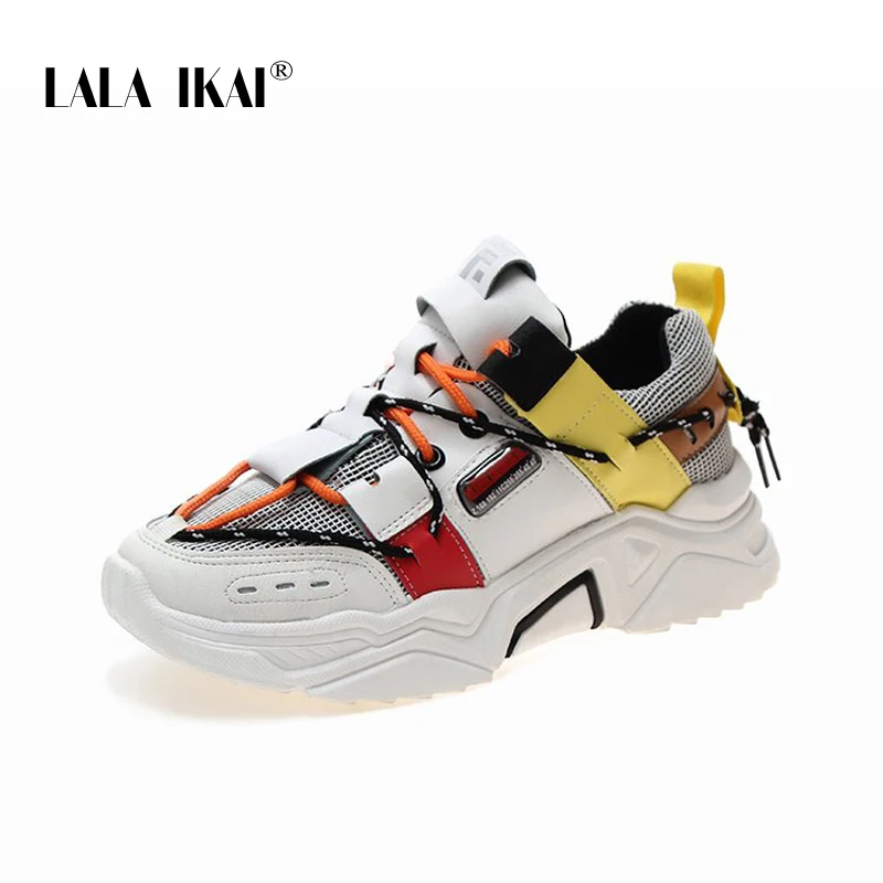 

LALA IKAI Platform Sneakers Women Lace-Up Colors Patchwork Sports Shoes Leisure Autumn Breathable Chaussure Femme XWA4825-4
