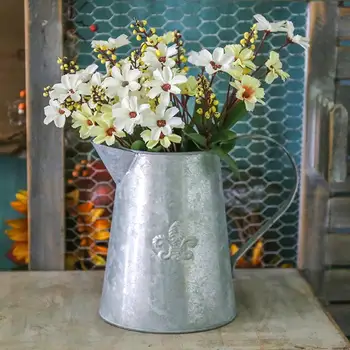 

Pastoral Style Retro Iron Flower Pot Watering Can Flower Bucket Vase Watering And Sprinkling Ornament For Garden Home Decoration