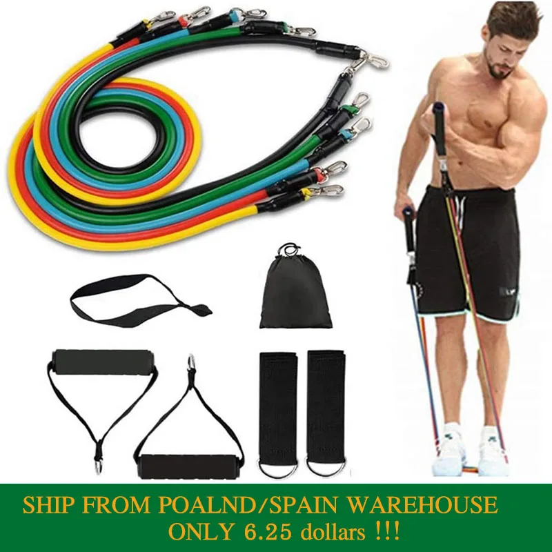 

Resistance Bands Set 11 Pieces Yoga Exercise Fitness Rubber Loop Tube Ropes with Door Anchor Ankle Straps Carry Bag