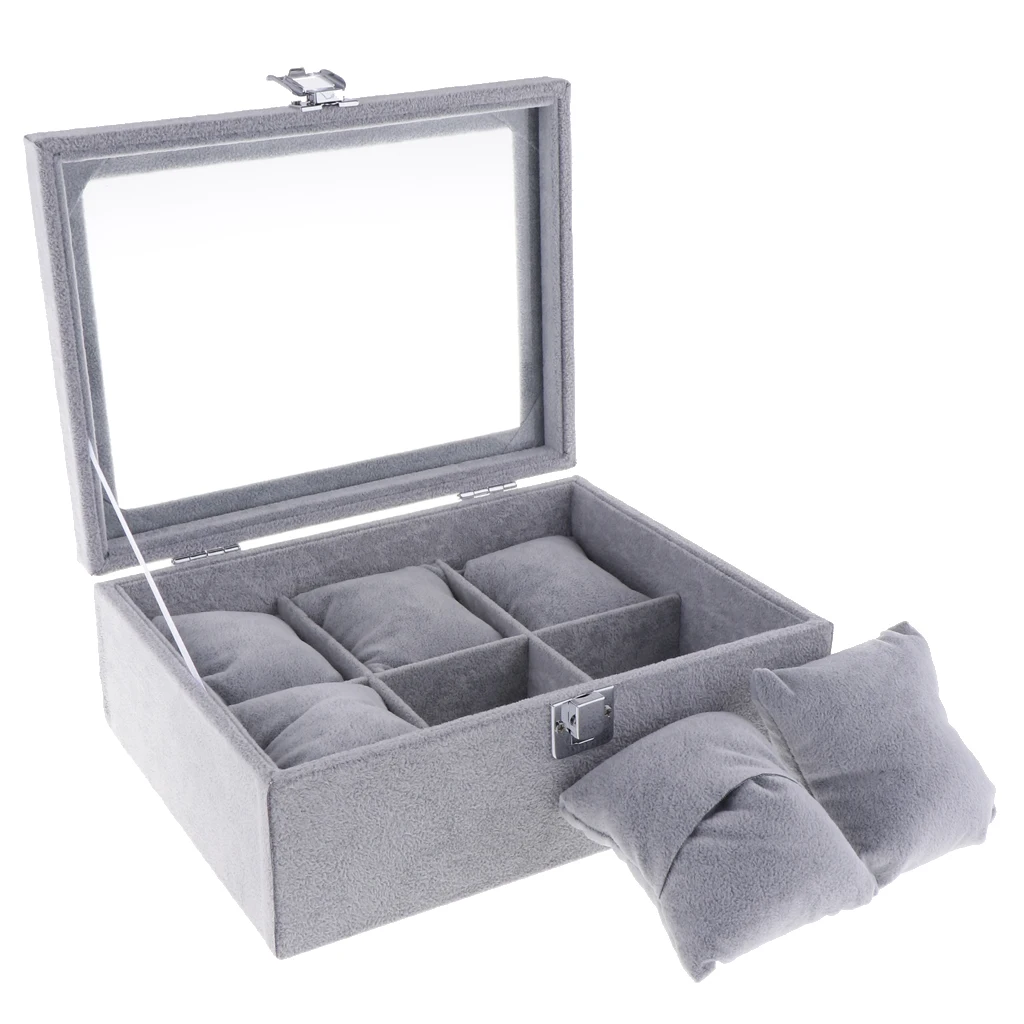 Bracelet Watch Organizer Velvet Jewelry Tray Showcase with Clear Viewing Lid