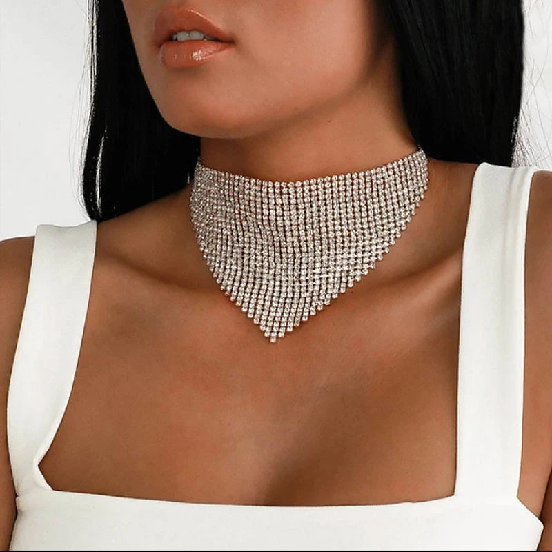 Stonefans gargantilla de babero de cristal collares llamativos, Collar de borla grande, Collar de diamantes de imitación, joyería nupcial para boda|Collares tipo gargantilla| - AliExpress