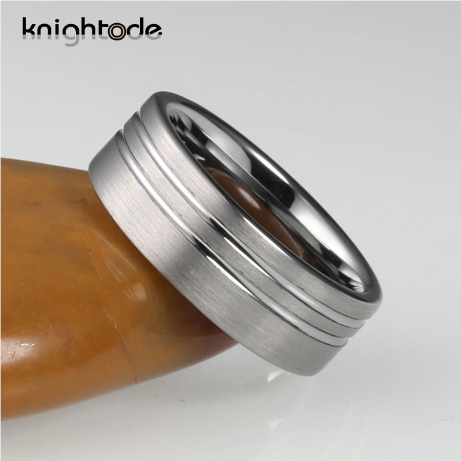 6mm 8mm Tungsten Carbide Wedding Band 2 Groove Engagement Ring for Men Flat Brushed Comfort Fit