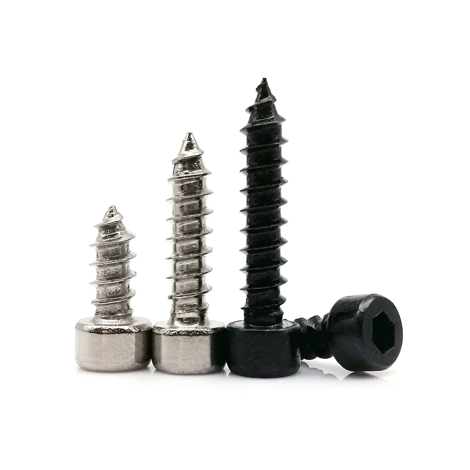 10/50X M2 M2.6 M3 M3.5 M4 M5 M6 Black Carbon 304 Stainless Steel Allen Hex Hexagon Socket Cap Round Head Wood Self Tapping Screw