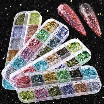 

12 Grids Holographic Nail Glitter Dust Laser Powder for Gel Polish Charms Pigment Manicure Paillettes Decoration Flakes TR1599