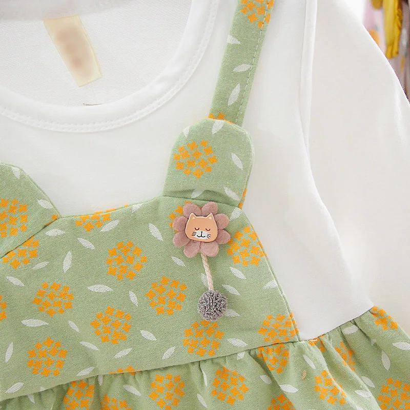CYSINCOS платье на бретелях из двух предметов для маленьких девочек детские повседневные платья белого цвета с длинными рукавами и круглым воротником Осенняя Милая Одежда для девочек