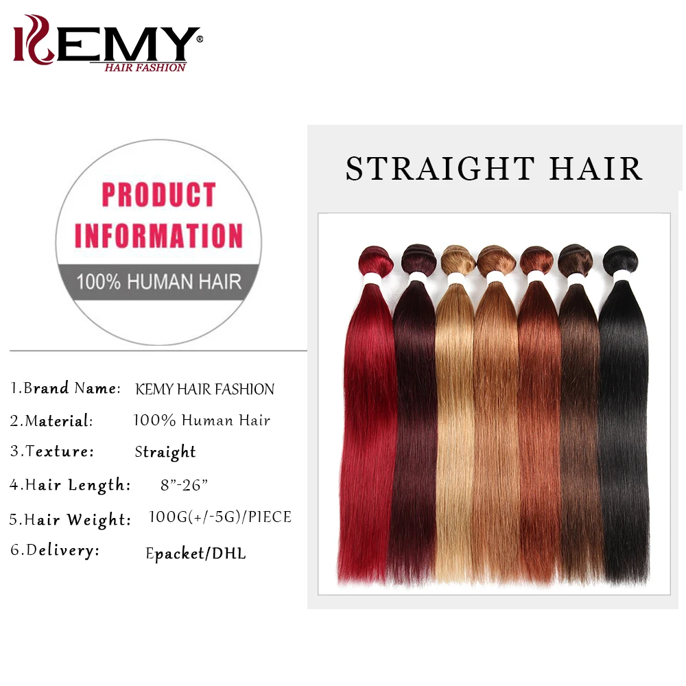 Brazilian Straight Human Hair Bundles KEMY HAIR 8-26 Inch Human Hair Weave Bundles Non-Remy Hair Extensions Can Buy 1/3 Bundles