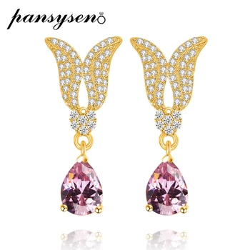

PANSYSEN Luxury Wedding Engagement Pink Quartz Emerald Created Moissanite Drop Earrings for Women New Fashion Jewelry Earrings