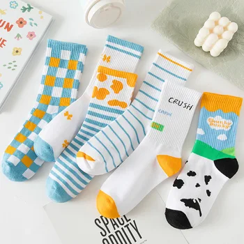 

Women Sock Cartoon Woman Socks Colorful Womans Crew Casual Cotton Sox Girls Autumn Trendy Plaid Striped Japanese Kpop Skarpetki