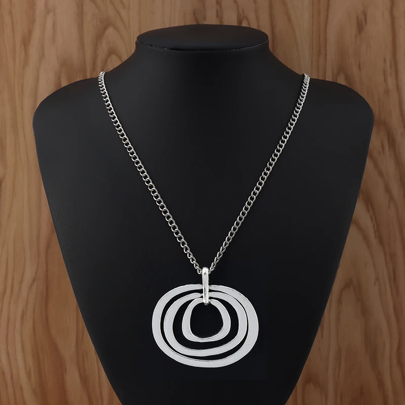 1Pieces Long Chain Necklace with Huge Statement Circles Pendant Boho Lagenlook 34" | Украшения и аксессуары