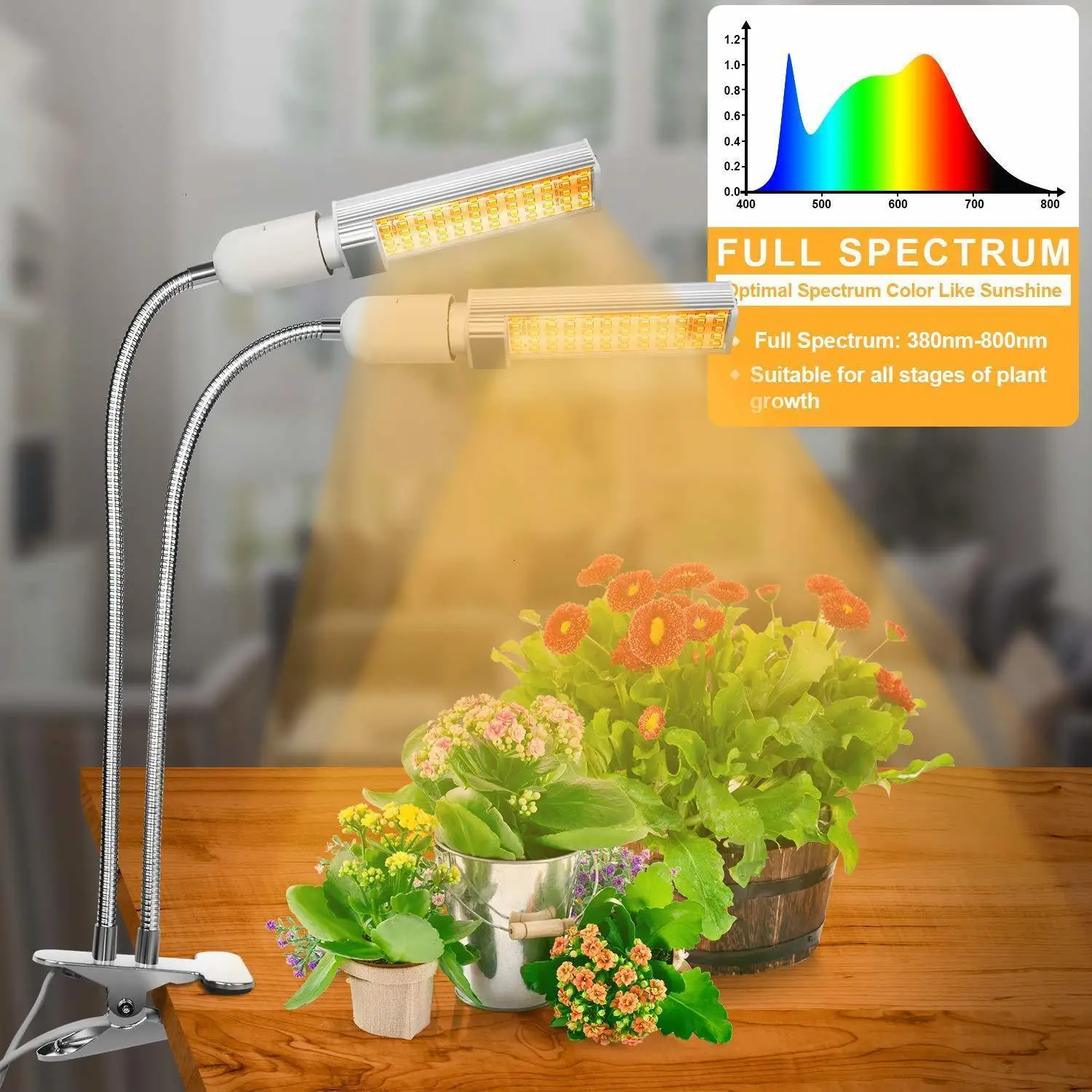 Светодиодный светильник для выращивания, полный спектр, лампа для выращивания, с двойной головкой, светильник для растений, для комнатных растений, сменная лампочка, 3 режима переключения