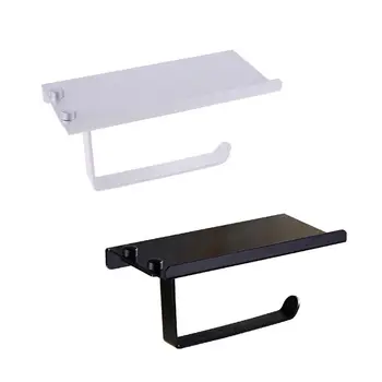 

Bathroom Toilet Roll Paper Holder Wall Mounted Aluminum WC Paper Tissue Phone Holder with Storage Shelf Rack