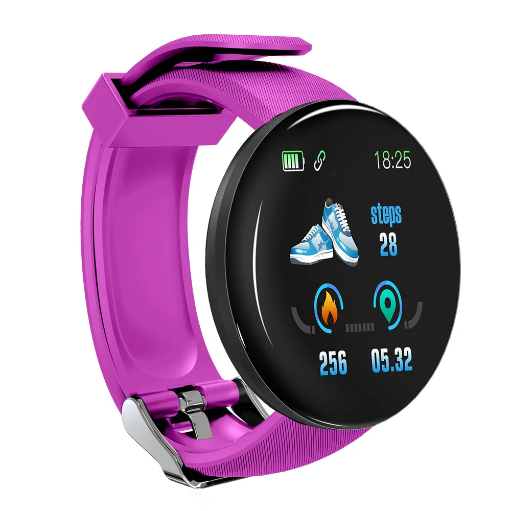 Круглый экран D18 Smartband шаги сердечный ритм кровяное давление кислород Bluetooth калории Смарт-часы браслет для мужчин и женщин - Цвет: Фиолетовый