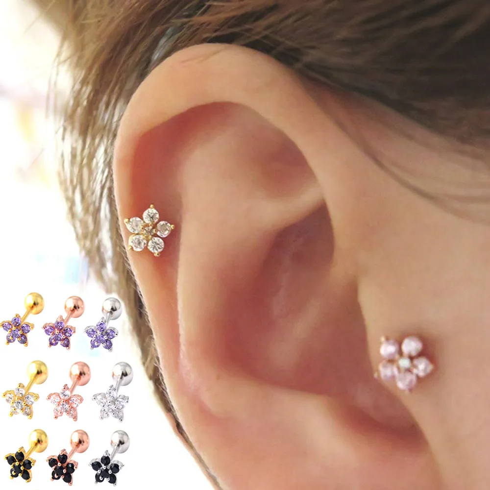 PAVOI Orecchini A Perno In Argento 925 Placcato Oro 14K - Retro Piatto Per Cartilagine, Zirconia Cubica - Garanzia 60 Giorni