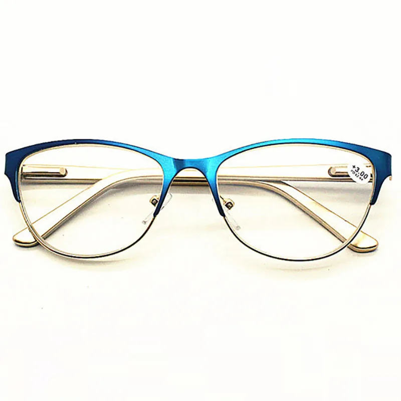 Женские очки для чтения Синие Новые HD линзы Модные фиолетовые металлические пружинные петли оправы очки для чтения 1,0-3,5 R254