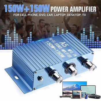 

Mini Hi-fi Stereo Amplifier Board Car Power Amplifier Audio Home MP3 Speaker In-car Audio Speaker 150W+150W 2 Channels DC 12-15V